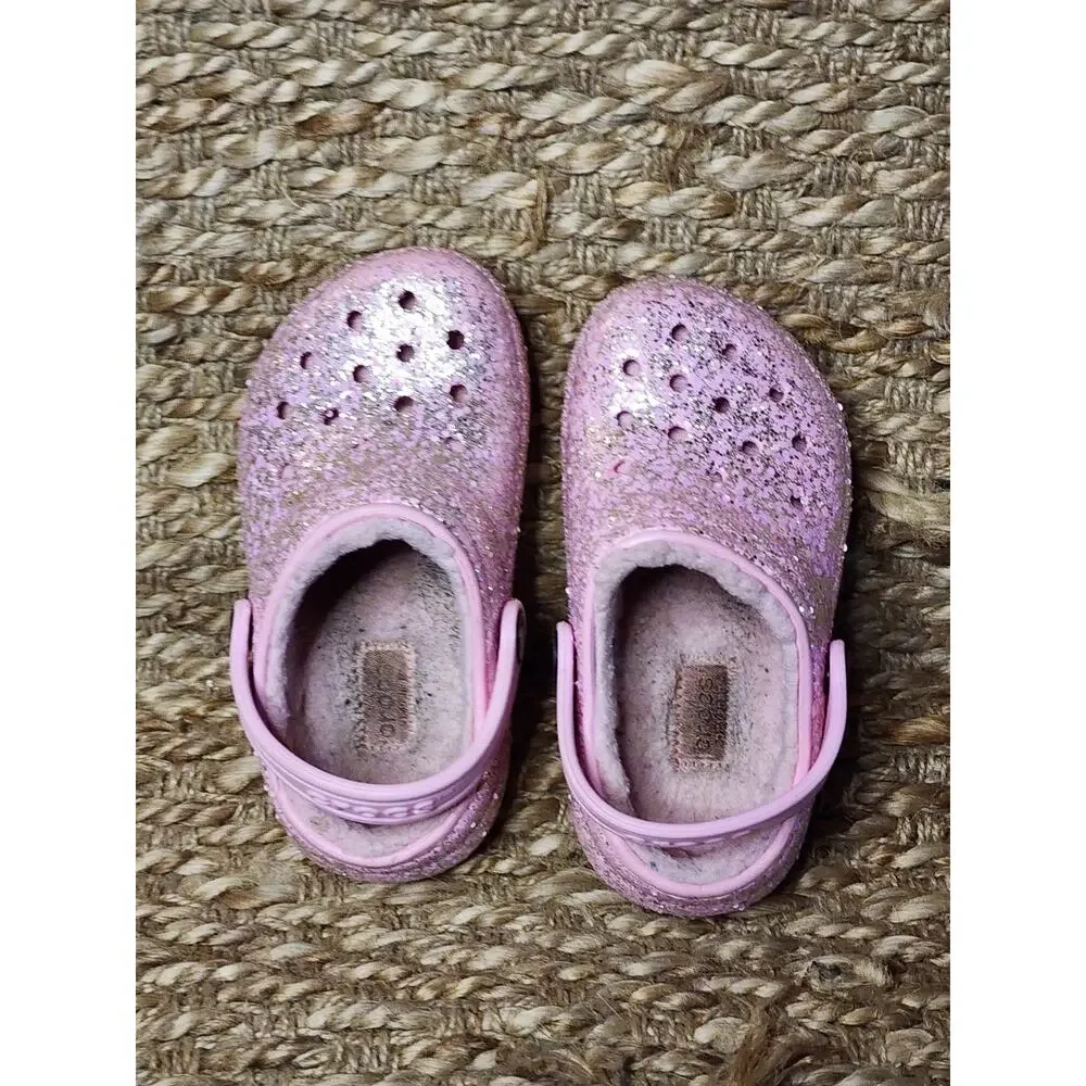 Crocs Shoes Child 9 Classic Lined Glitter Clog Pink Slip On Shoes School